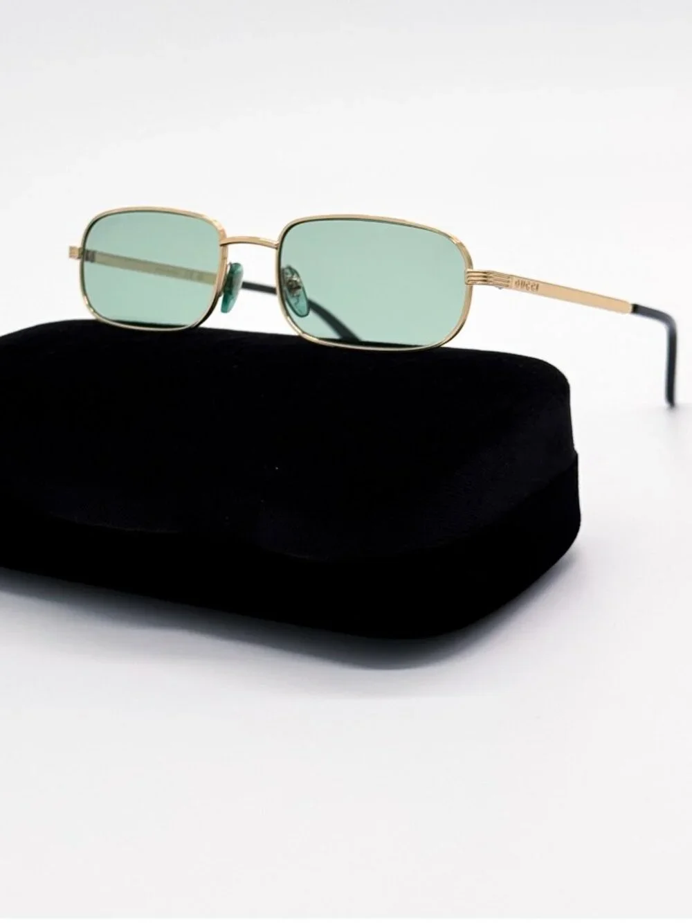 New Gucci Gold Green Square Unisex Sunglasses GG1457S 005